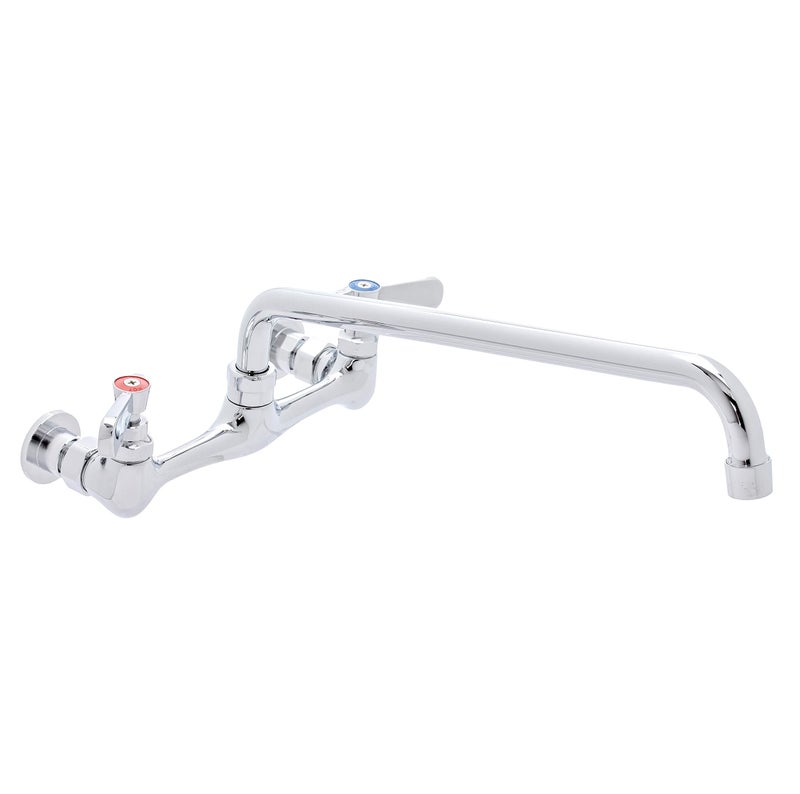 DuraSteel Kitchen Sink Faucet Wall Mount - DuraSteel 8" Center Commercial Kitchen Sink Faucet with 12" Swivel Spout - Dual Lever Handles - Brass Constructed & Chrome Polished - Image 1